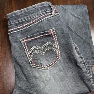 Black Crystal Bootcut Jeans Women's‎ Size 13 Embroidered Contrast Stitching READ